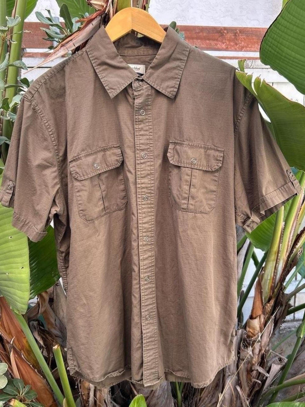 Vintage 2000s Anchor Blue Brown Ripstop Snap Shirt XL Y2K Utility